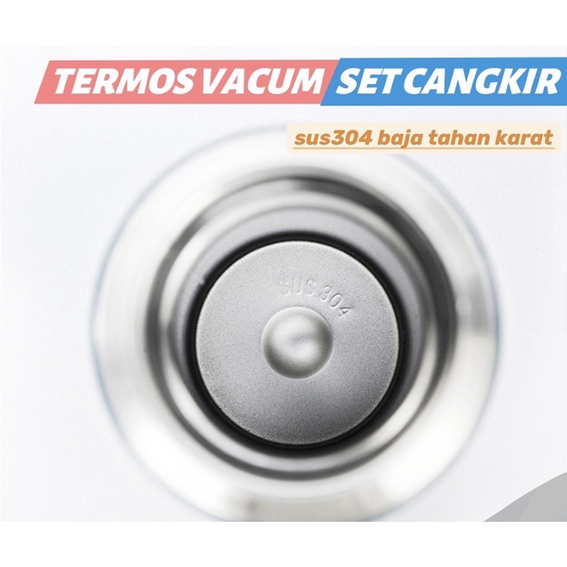 ( BISA COD ) PROMO BOTOL MINUM TERMOS 500ML VACCUM FLASK PANAS DINGIN STAINLEES STEEL /  1 SET TERMOS + CANGKIR / TERMOS BOTOL MINUM SULTAN / TERMOS BUAT KADO HADIAH / TERMOS TAHAN PANAS DAN DINGIN