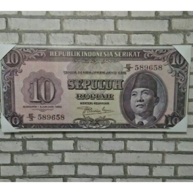 Poster unik. Uang 10 rupiah. Sukarrno. 1950