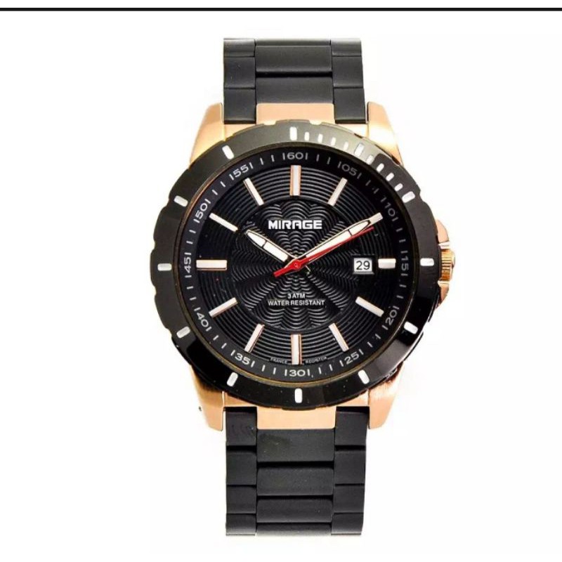 Mirage Jam Tgn Pria Sporty Terlaris Model Terbaru Rantai Hitam Rose Gold 8549 M