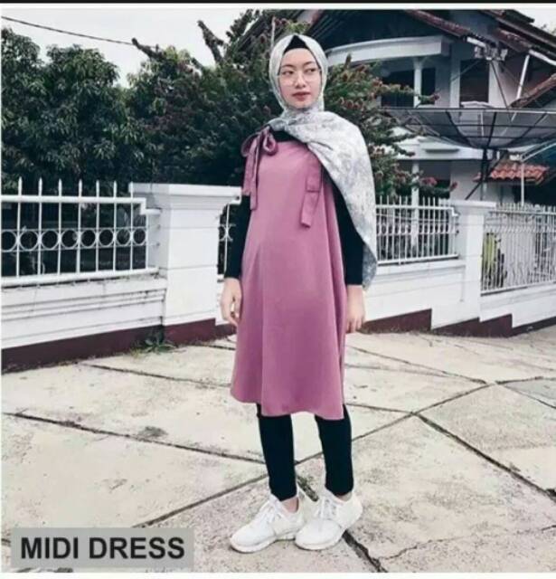 Dress Wanita Midi Kasual Murah Bahan Moscrepe