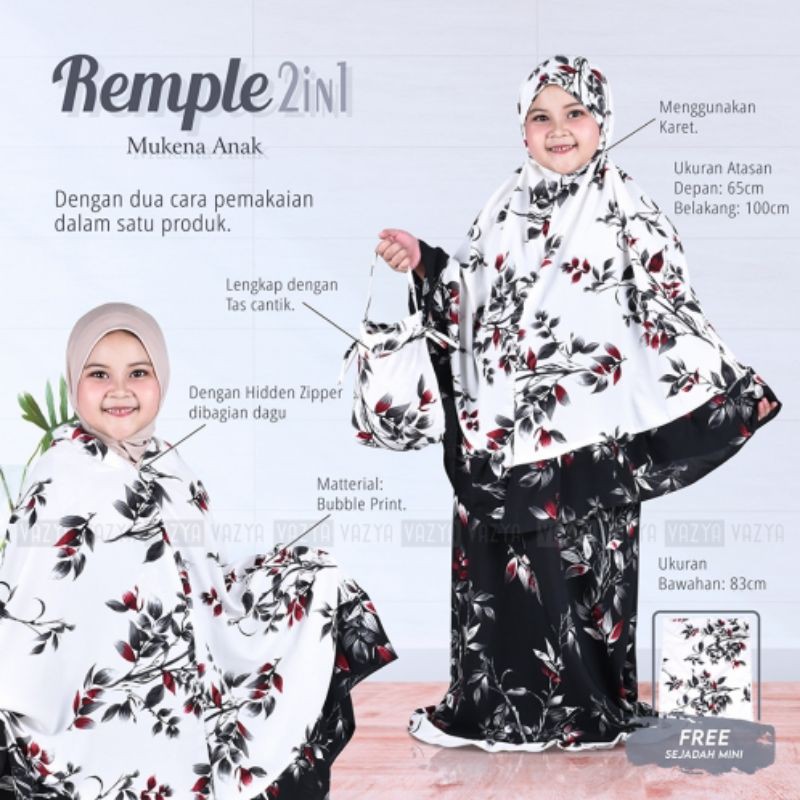 mukena anak remple 2in1 rukuh kids adem fashion anak perempuan