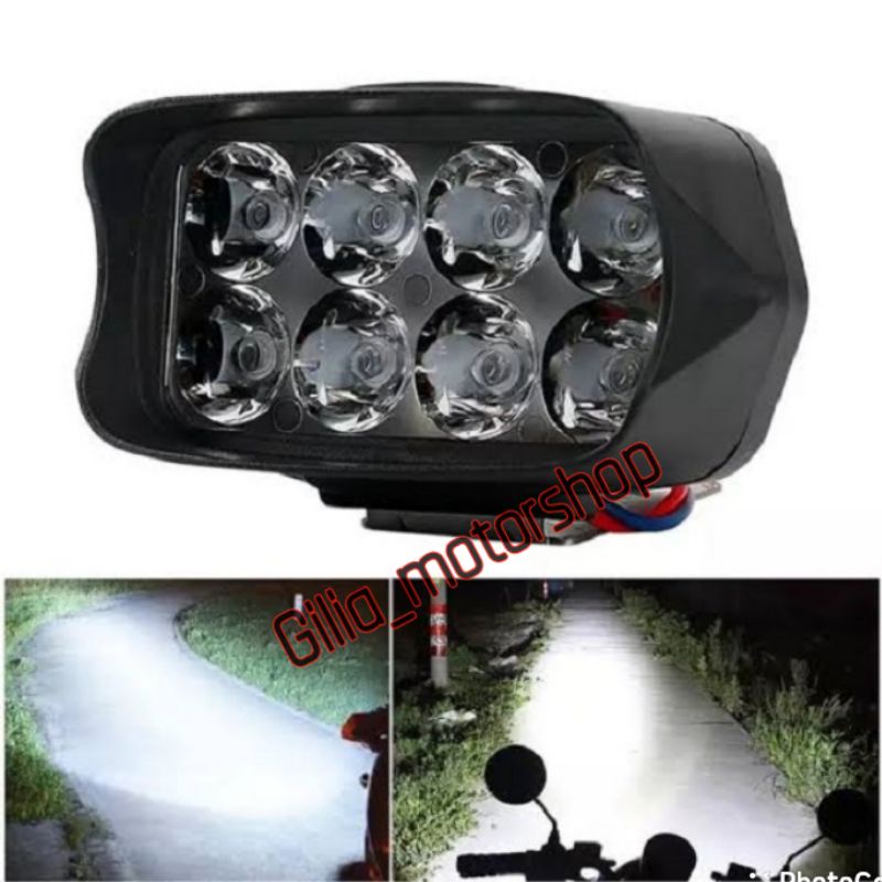 Lampu Sorot 8 Mata Lampu LED Utama Sorot tembak 8 mata kabut Cree Drl Led Variasi Fariasi Aksesoris Acecoris Tambahan Motor Mobil Custome Kastem Modifikasi