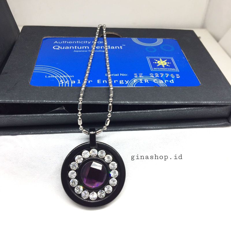 Kalung Quantum Kesehatan | Pendant Health Garansi Asli Model Terbaru bisa bayar di tempat liontin bulat hitam permata ungu