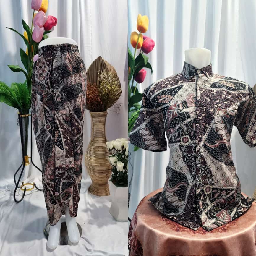 Couple rok Rempel batik &amp; kemeja pendek / couple batik kondangan / cople batik wisuda/couple batik modern