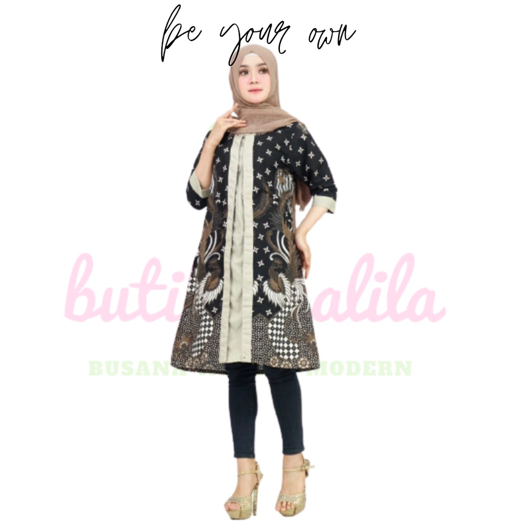 Marisa pola abu tunik batik solo katun halus resleting belakang ready size jumbo