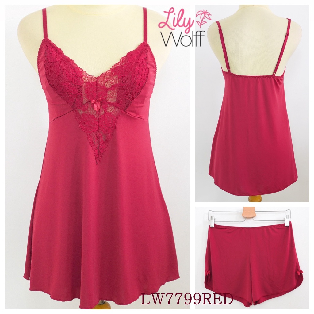 Lingerie Wanita Renda / Baju Tidur Setelan Sexy Kamisol LILY WOLFF,  Super Halus Elastis LW7799RED-1