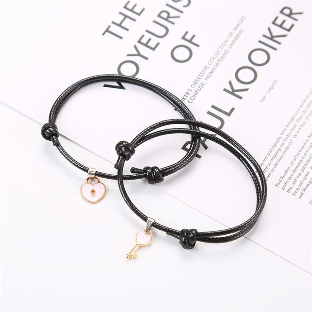 2Pcs Set Gelang Tali Magnet Pria Wanita Teman Pasangan Gadis Hitam Couple