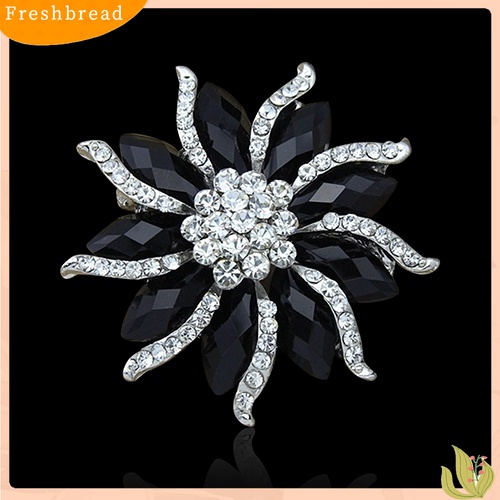 [ TERLARIS]Women's Xmas Gift Blossom Flower Brooch Black Crystal Rhinstones Collar Pin