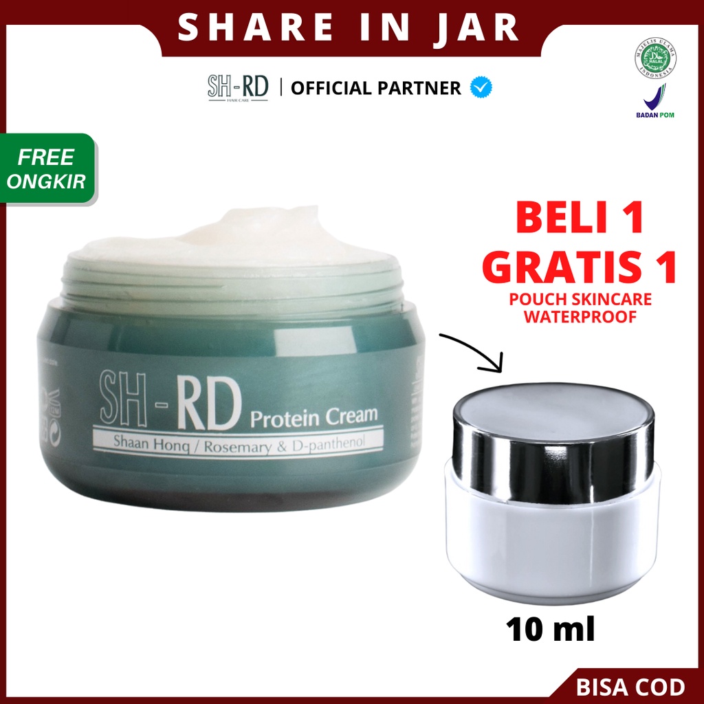 [ Share In Jar ] SHRD Protein Cream, Perawatan Rambut Ngembang Kering Kusut Rontok, Vitamin Rambut &amp; Heat Protector