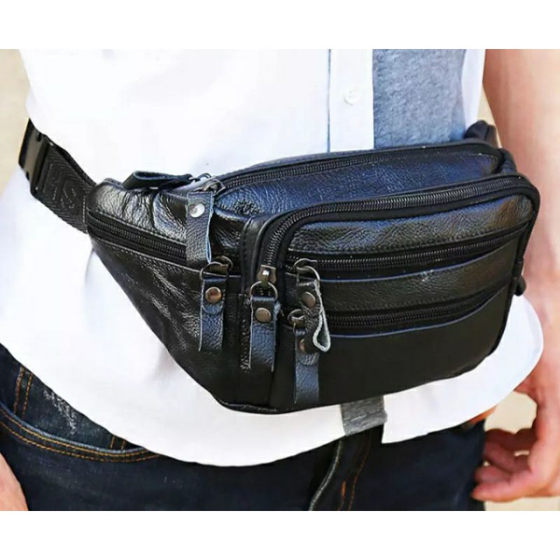 Waist Bag Tas Pinggang Tas Slempang Pria Kulit Sapi Asli