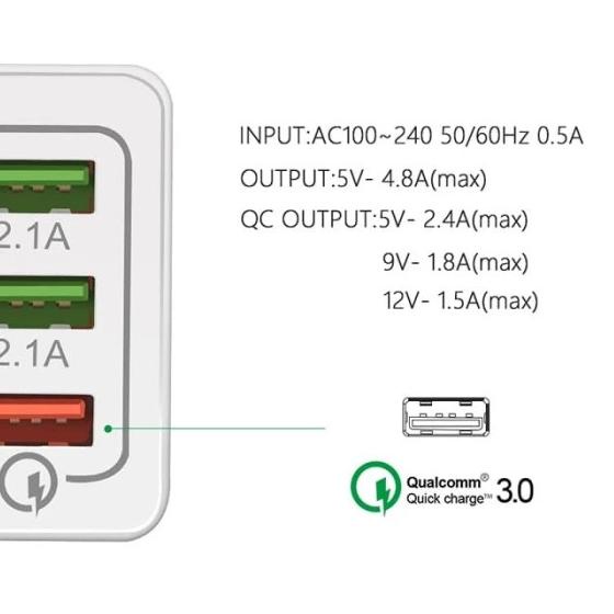 ☚ Quick Charging QC 3.0 3 USB Port Smart Charger Hp Adaptor Murah - Abu-abu Muda ♂