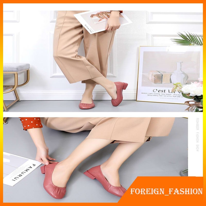 Sepatu Pump Heels GKTINOO Shoes Soft Comfortable Genuine Leather Shoes Ladies Low Heels Soft