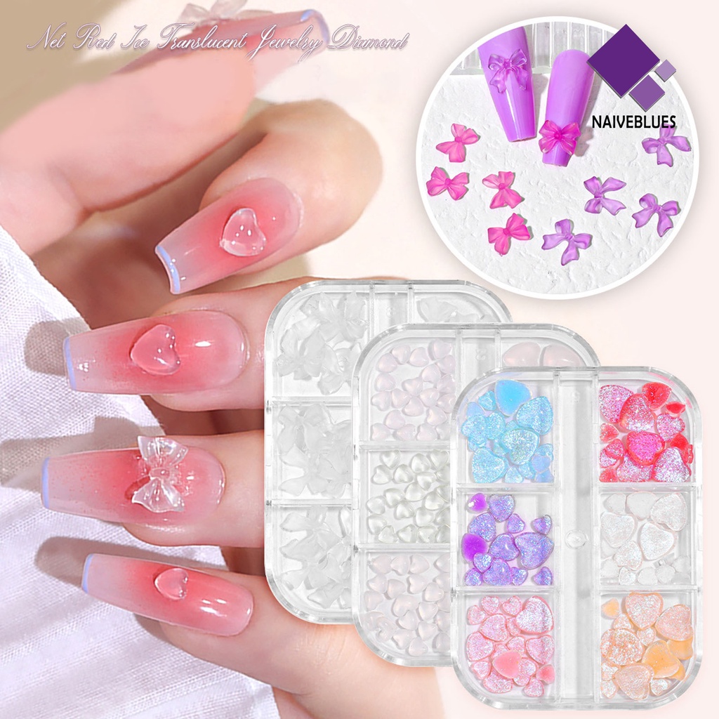 Naiveblue 1 Kotak / Set Hiasan Kuku 6 Sekat Bahan Resin Untuk Nail Art / Manicure