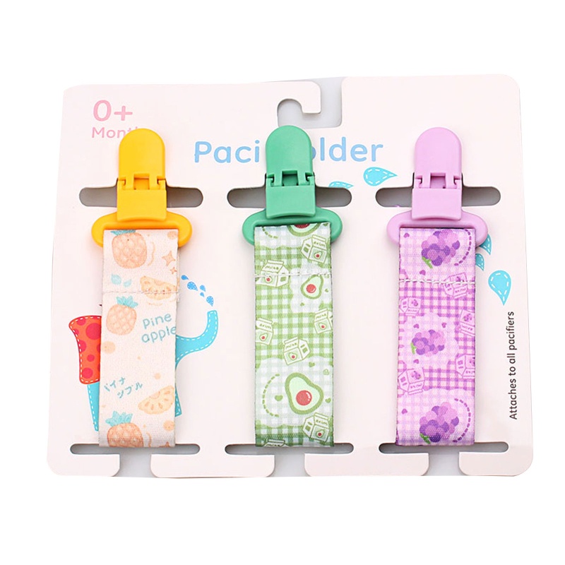 Mary 3pcs / set Klip Rantai Holder Dot Empeng Bayi Motif Print Kartun DIY