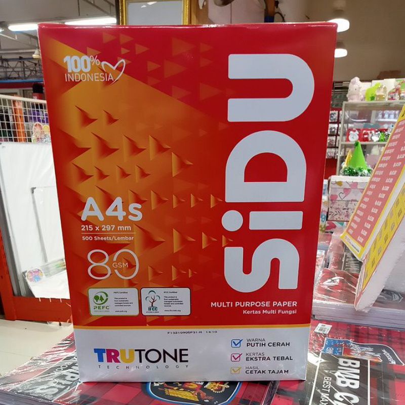 

HVS Sidu A4s 215 x 297 mm 80GSM / 500 lembar putih polos