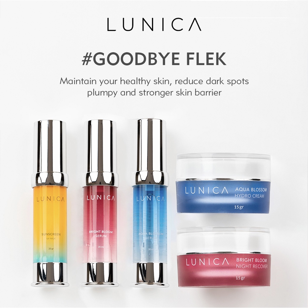 SScntx- #GOODBYE FLEK & BEKAS JERAWAT Maintaining Set LUNICA Bright Bloom Serum + Cream Aqua Blossom