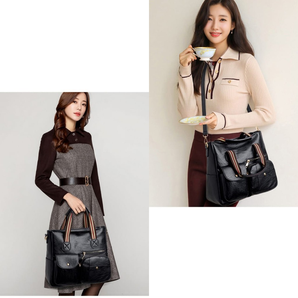 TAS WANITA SELEMPANG KULIT HITAM TA347B5 IMPORT KOREA PREMIUM MURAH FASHION BATAM BRANDED ORI REMAJA