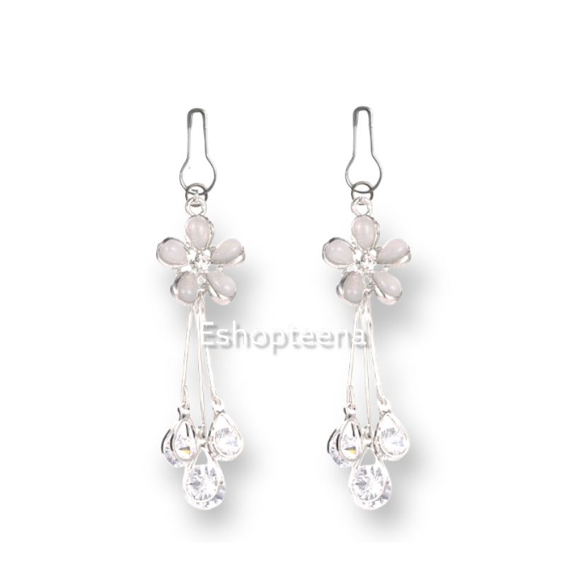 A110 anting hijab bunga juntai diamond silver_anting jilbab