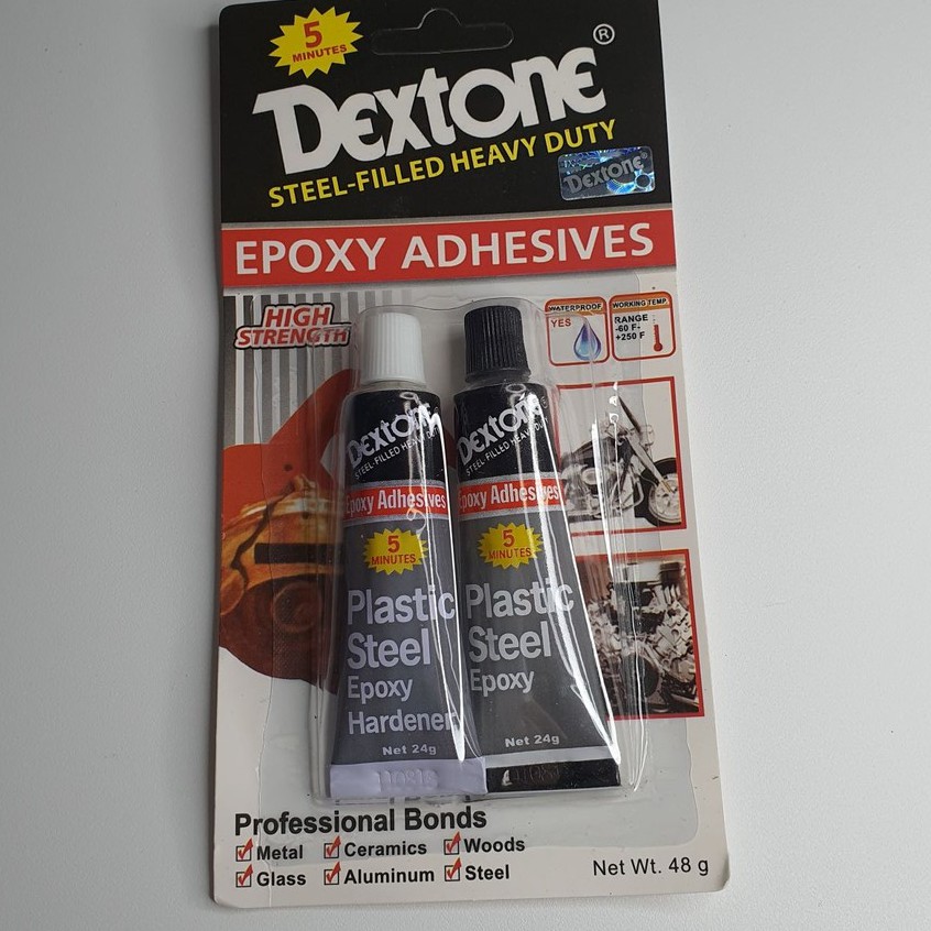 

Lem Epoxy Besi Kayu Plastik 5 Menit Hitam Putih DEXTONE