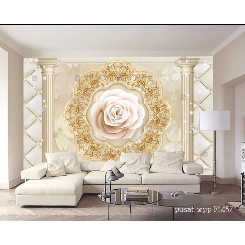 PROMO WALLPAPER MURAH MOTIF BUNGA PUTIH 3D - WALLPAPER BUNGA RUANG TAMU - WALLPAPER TERMURAH