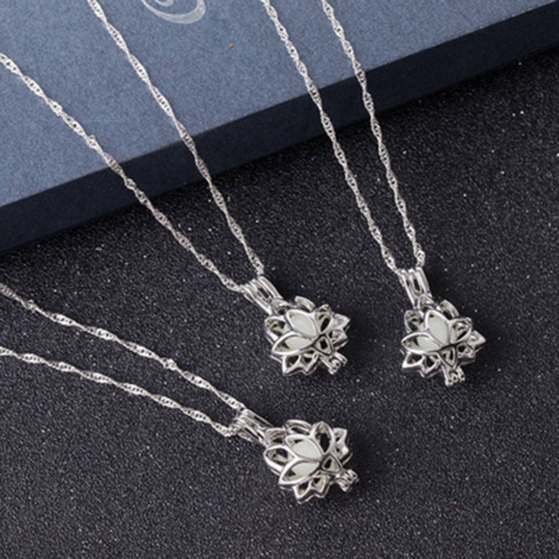 Night Ancient Glowing Lotus Pendent Glow In The Dark Necklace Choker for Women Men Jewelry