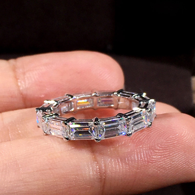 Cincin Kristal Cubic Zirconia Bentuk Persegi Panjang Untuk Wanita