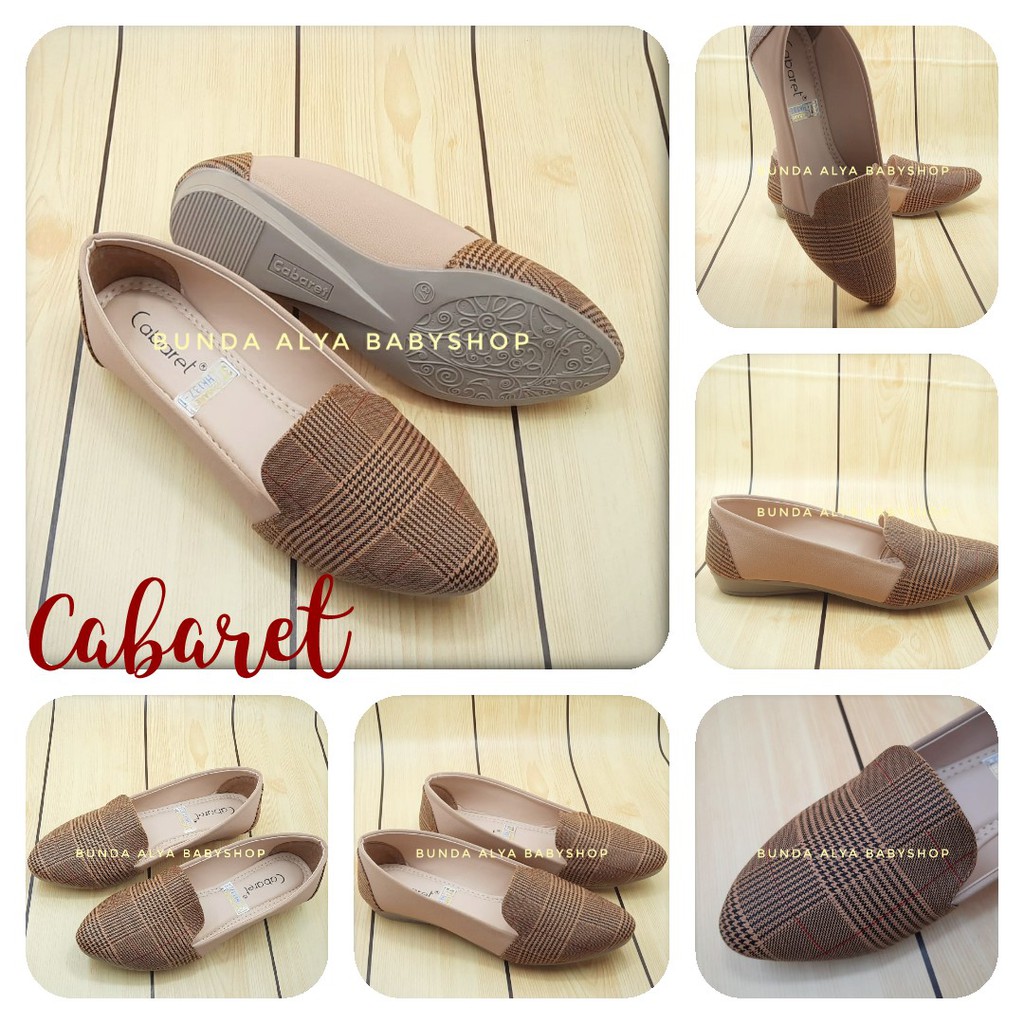 Sepatu Wanita Slipon Flatshoes CABARET Premium COKLAT Size 37 - 40  - Sepatu Sepatu Flatshoes Motif Tartan