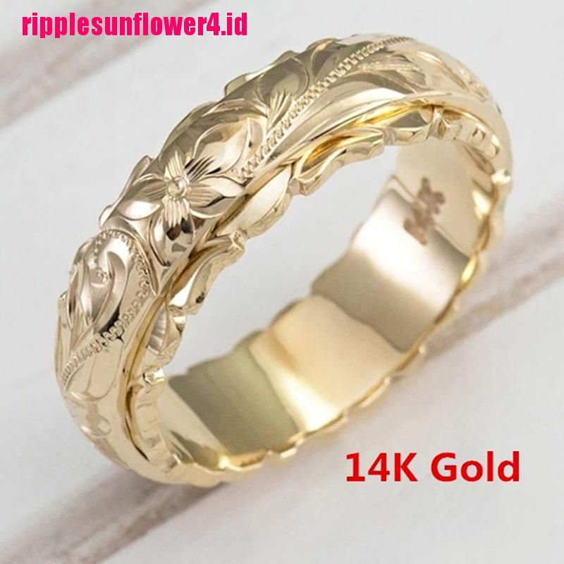 Cincin Gantung Lapis Emas 14k Desain Ukiran Bunga Untuk Anniversary