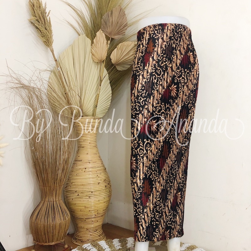 Rok Batik Plisket Fit S - JUMBO All Size-Kenanga Merah