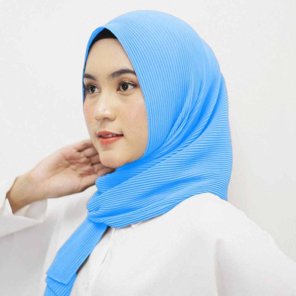 PREMIUM pashmina plisket full (tanpa lipatan tengah) hijab havana muslimah-HAVANA - SOFTBLUE