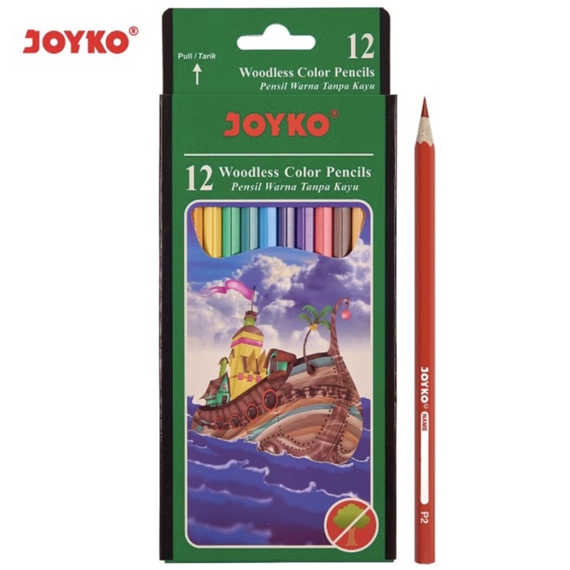 JOYKO - PENSIL WARNA 12 WARNA PANJANG PENDEK WARNA NEON - COLORING PENCILS 12 COLORS / ERASEABLE / BISA DIHAPUS