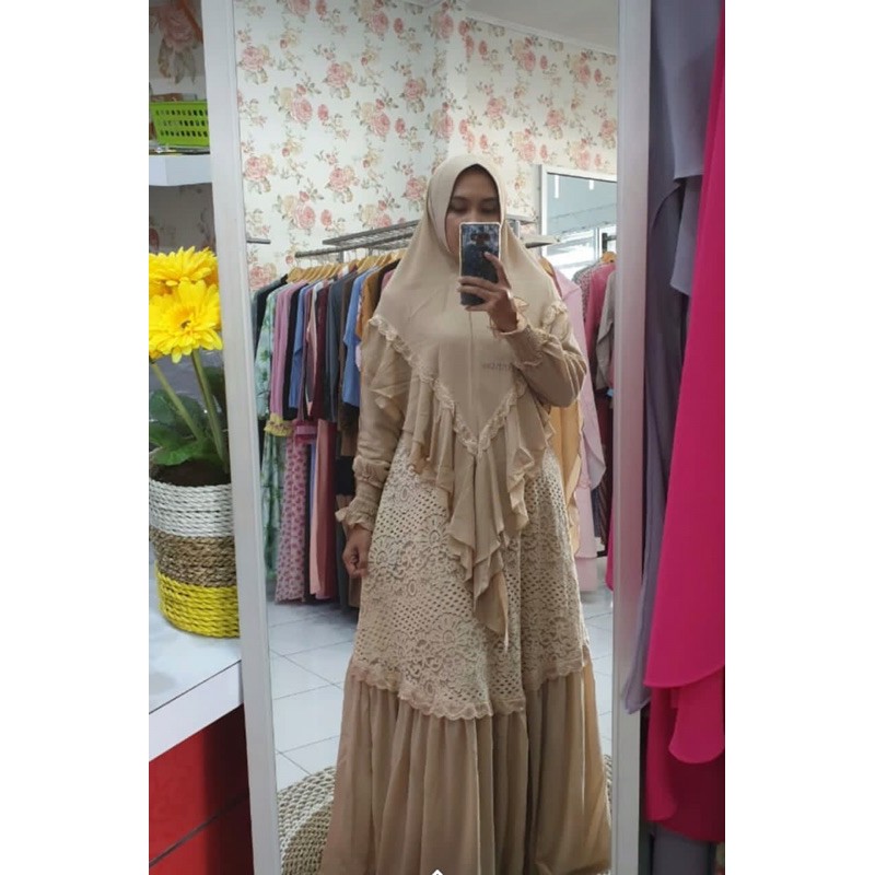 Gamis Annisa Syari Brukat Kombinasi Ceruty Terbaru | Gamis Annisa Syari Brokat Mewah Baru ~ 03 COD