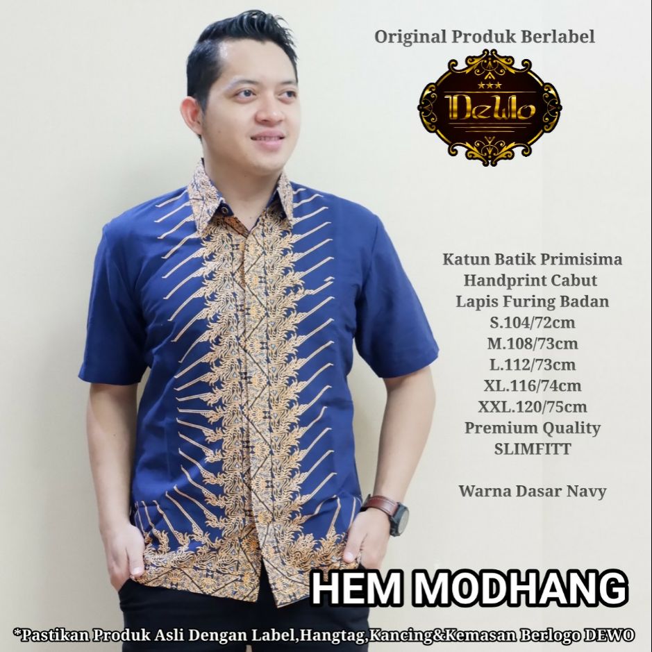 Batik Lengan Pendek Slimfit Warna Navy HEM MODHANG Baju Batik Slimfit Pria Batik Slimfit Furing