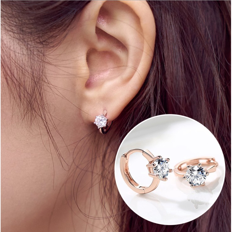 925 Sterling Silver Earrings, Six Claw Zircon Heart  Round Stud Earrings