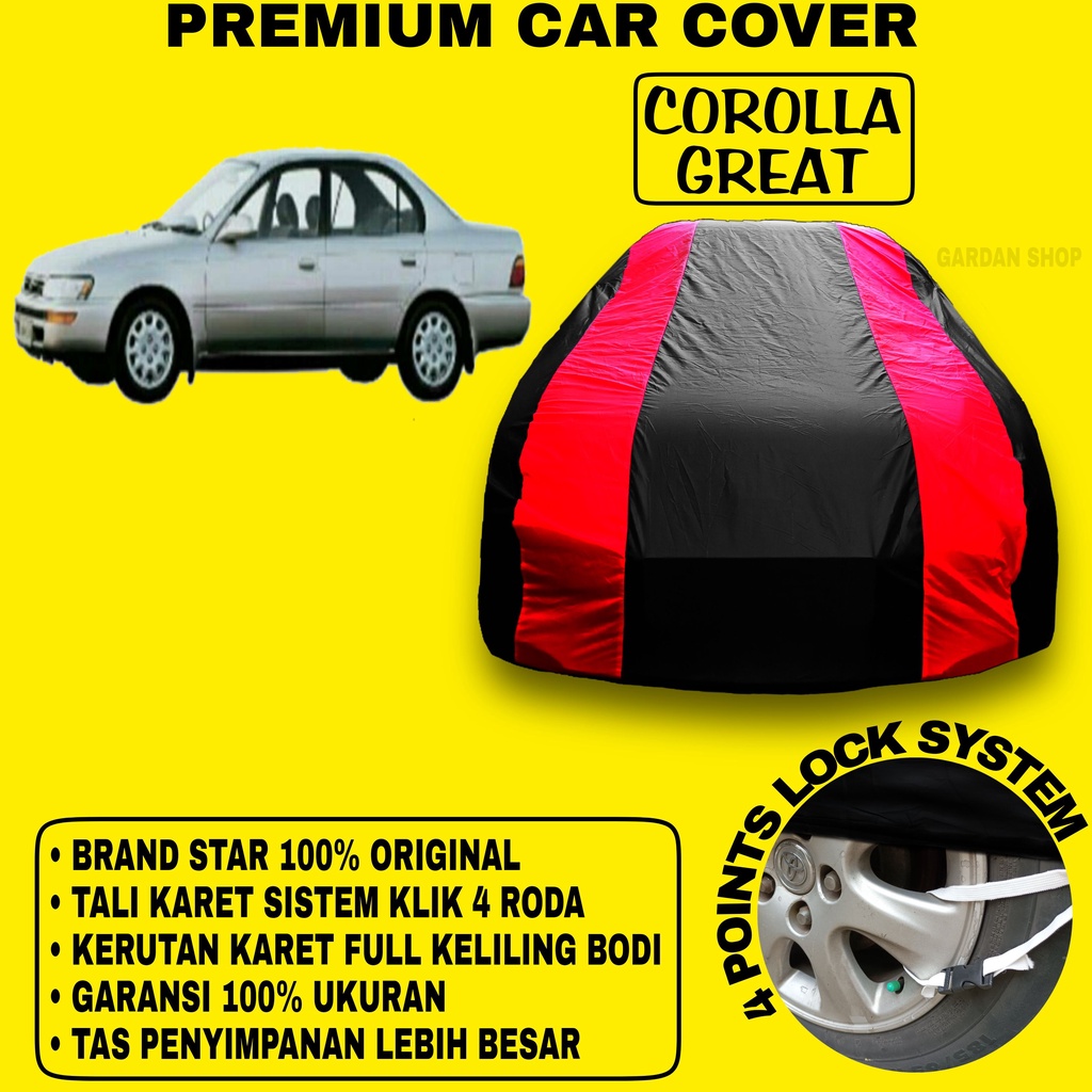 Body Cover COROLLA GREAT Sarung Strip MERAH Penutup Pelindung Bodi Mobil Corolla Great Waterproof PREMIUM Cover