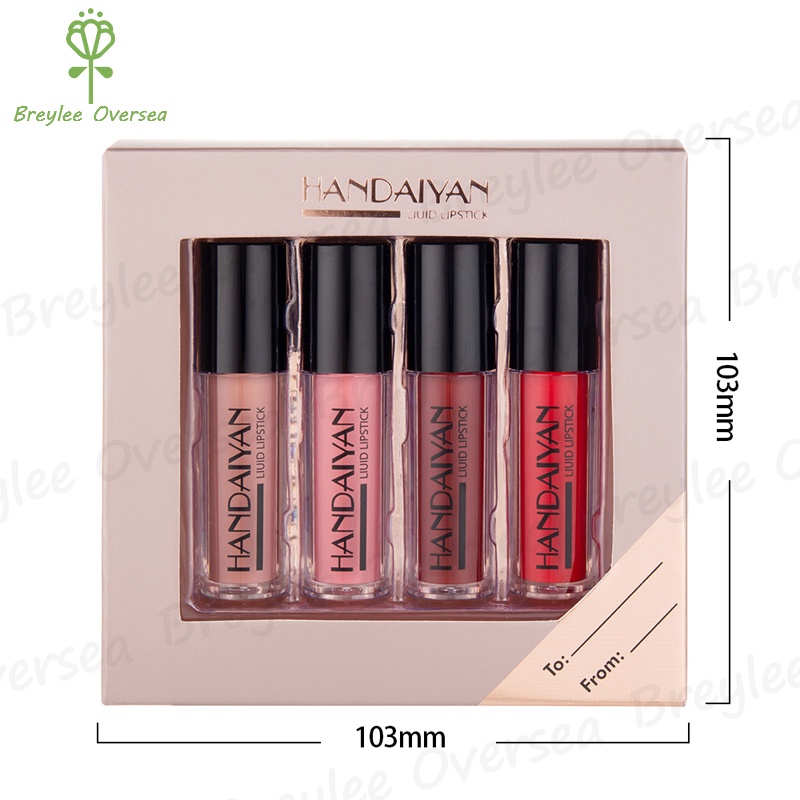 【Baru】handaiyan-Mate Liquid Lipstik Kit Makeup 4 Warna Kosmetik Makeup Tahan Air