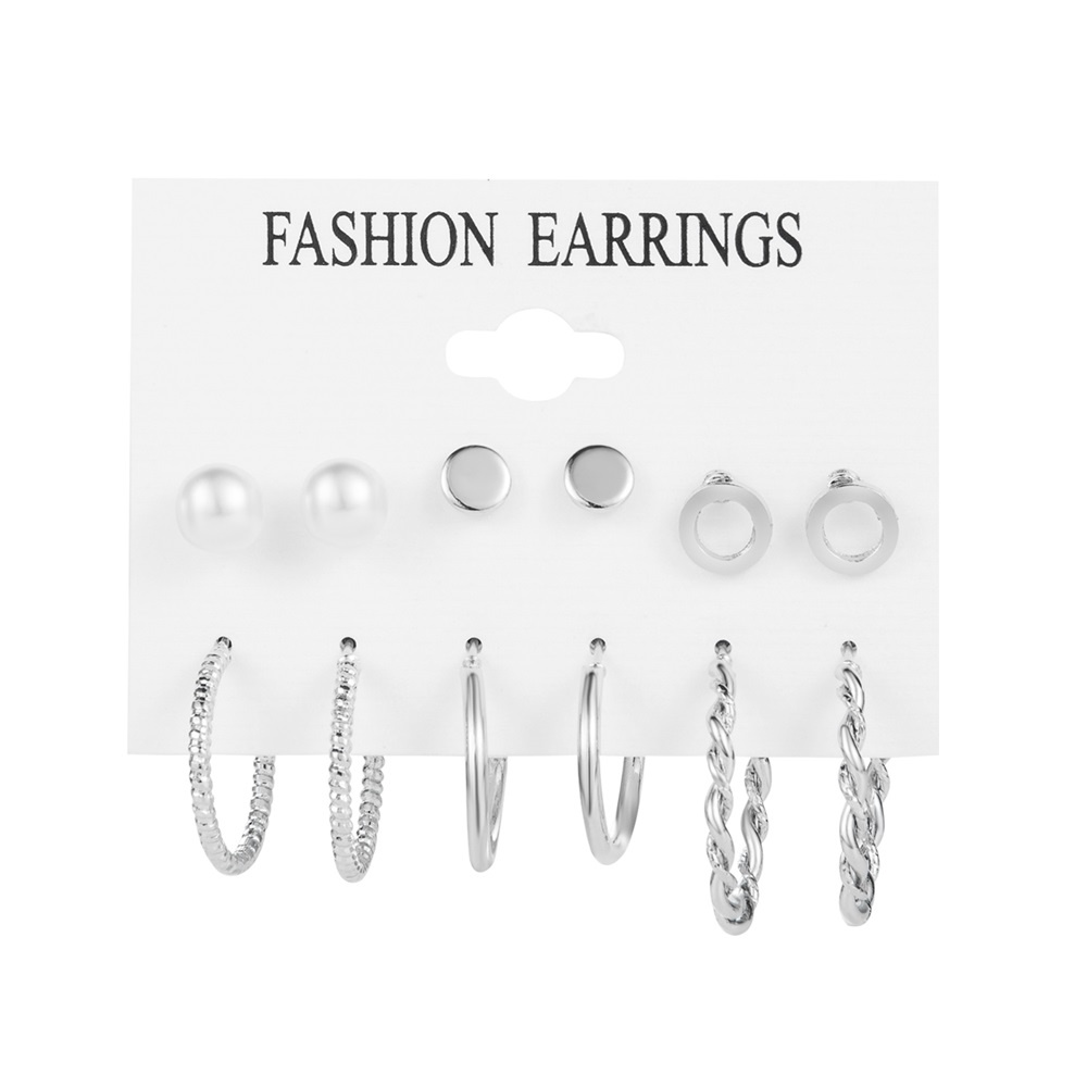 12pcs / Set Anting Tusuk Silver Hias Kristal / Cubic Zircon / Mutiara Untuk Wanita