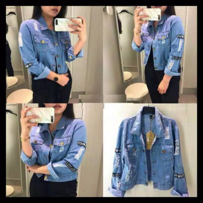 Jaket Jeans Cewek Oversize Crop Jacket Jins Denim Murah Kekinian  FC660 Jaket Jeans Off White Stat