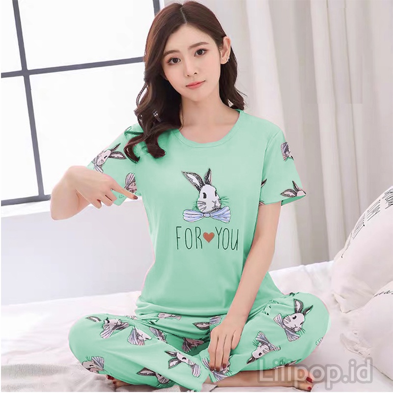 Lilipop.id  Baju Tidur Wanita CP For You Setelan Piyama BabyDoll Kaos Celana Panjang