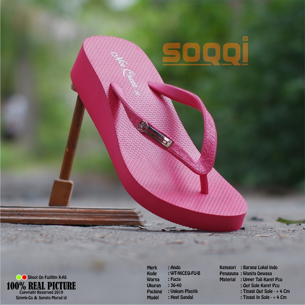 Sendal hak rata jepit karet wanita ori sandal wedges japit perempuan cewe dewasa wedges tinggi 3 cm lentur brand Ando Nice Queen promo murah keren terbaru cod 36-40