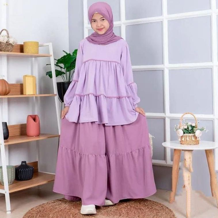 BIG SALE GAMIS ANAK USIA 10-11-12-13-14 TAHUN NOLA SET KIDS WARNA LAVENDER MATT SHAKILA GAMIS SET AN