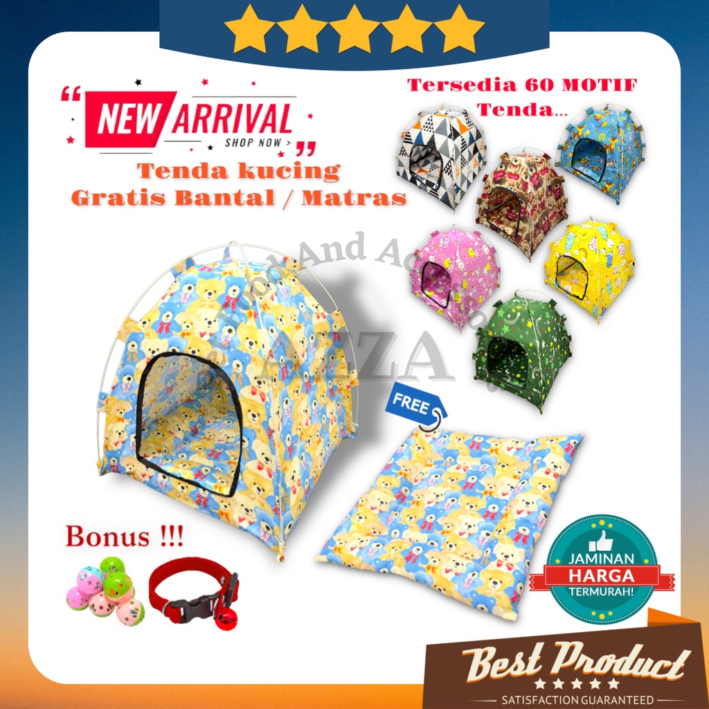 Tenda Kucing Anjing Portable Murah Gratis Tempat Tidur Kucing Kualitas Premium / Tenda Kucing Bisa di Lipat free Matras Kucing (Ukuran 40x40x42)