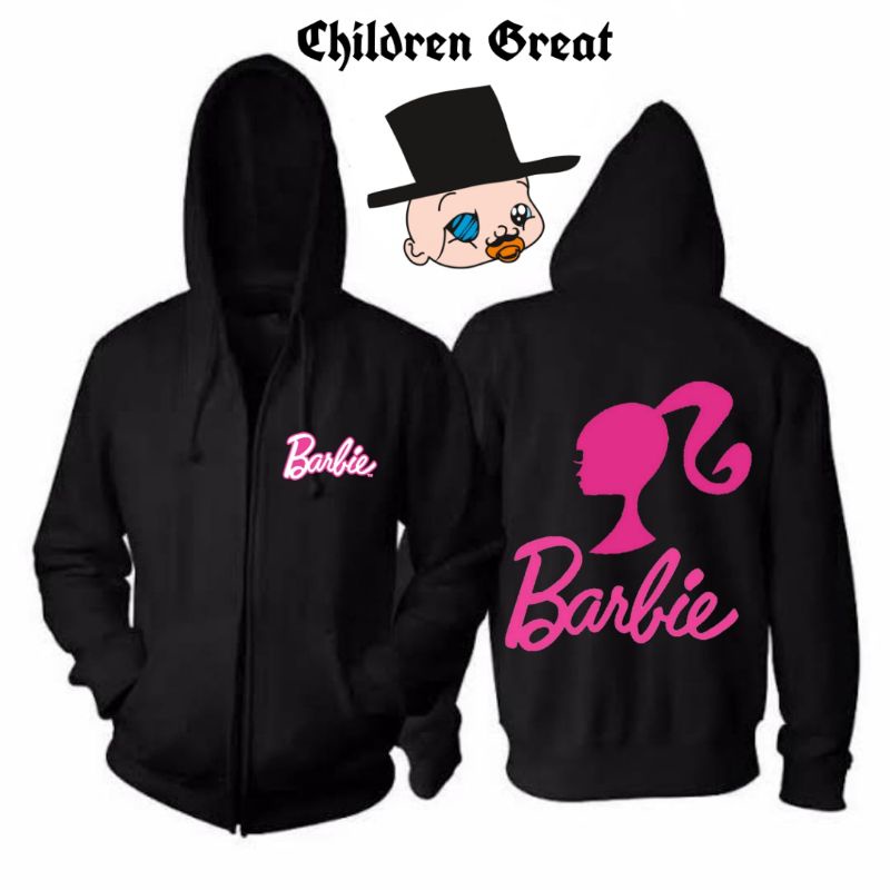 Jaket Hoodie BARBIE zipper kartun dewasa tee jacket hitam polos sweater sweatShirt katun crewneck
