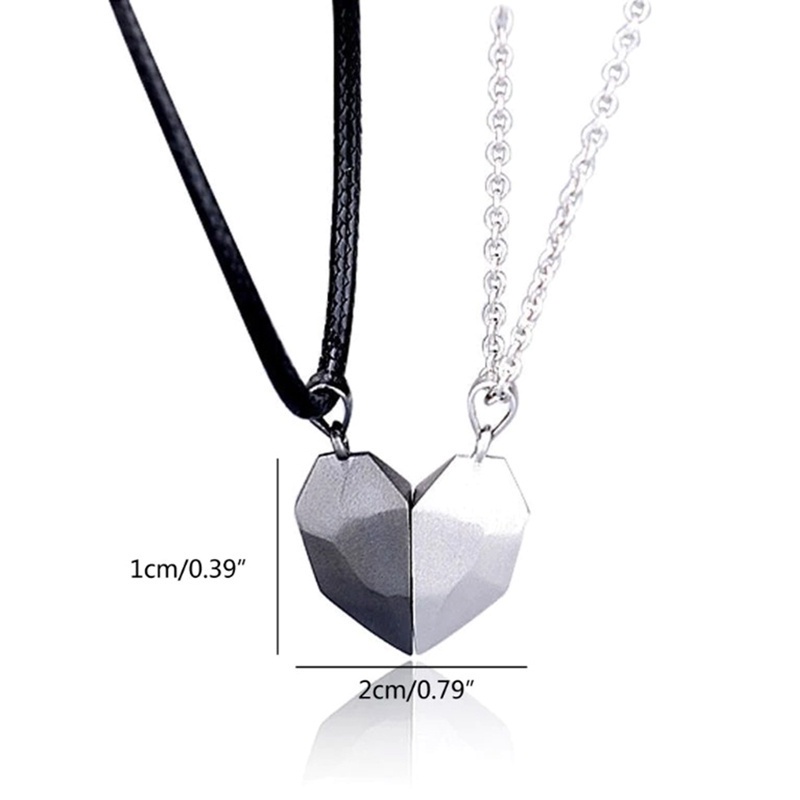 2Pcs Minimalist Lovers Matching Friendship Heart Pendant Couple Magnetic Distance Faceted Heart Pendant Necklace Couple Jewelry