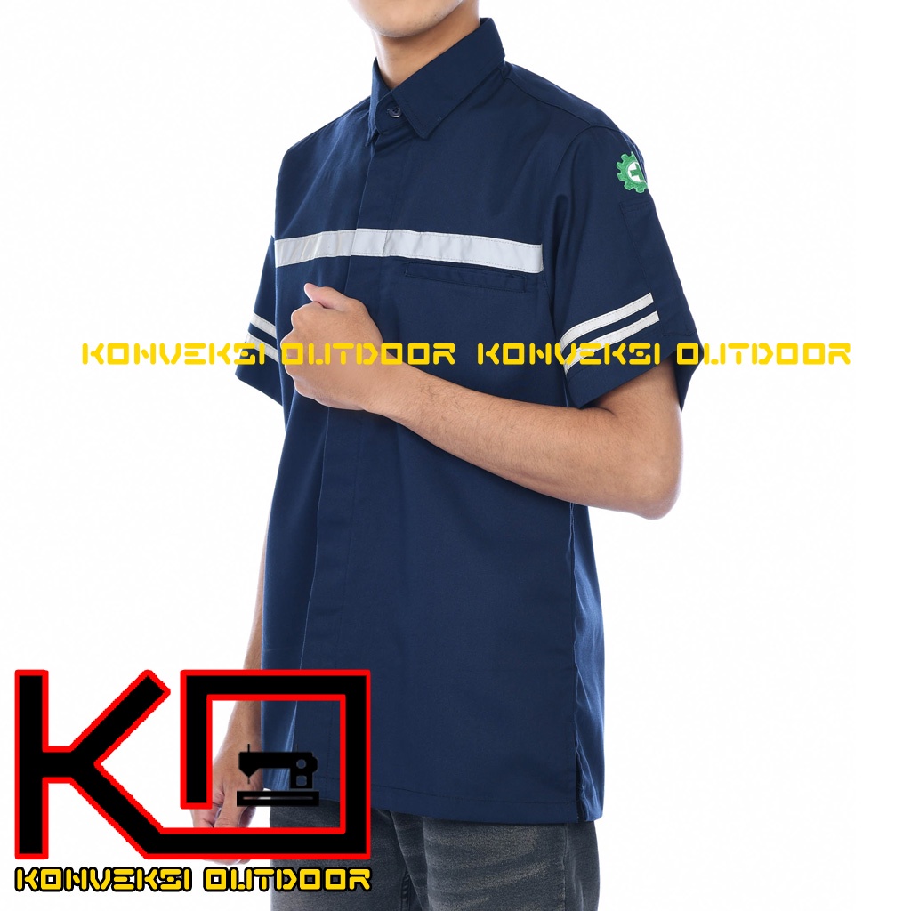 KEMEJA WEARPACK BAJU SAFETY K3 OUTDOOR INDOOR - Seragam Kemeja Kerja Lapangan Lengan Pendek Proyek Bangunan Tambang Alat Berat PLN Enginer Instalasi Mesin werpek sefti Scotlit Warna Navy Konveksi Outdoor