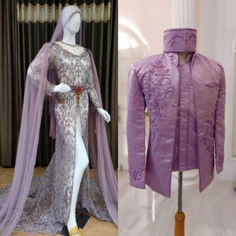 CAUPLE  GAUN PENGANTEN DRESS DAN JAS SONGKET/|GAUN  DRESS COUPLE GAUN PENGANTEN MUSLIMAH/GAUN PENGANTIN MODREN