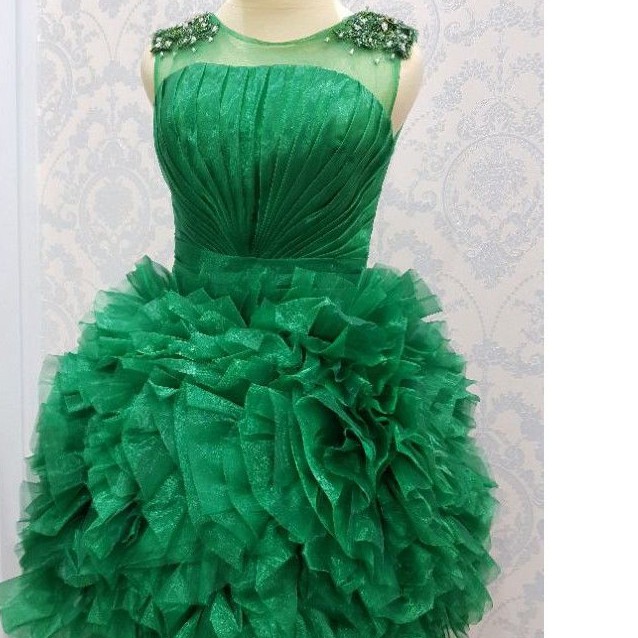 DRESS PENDEK ORGANZA HIJAU BOTOL