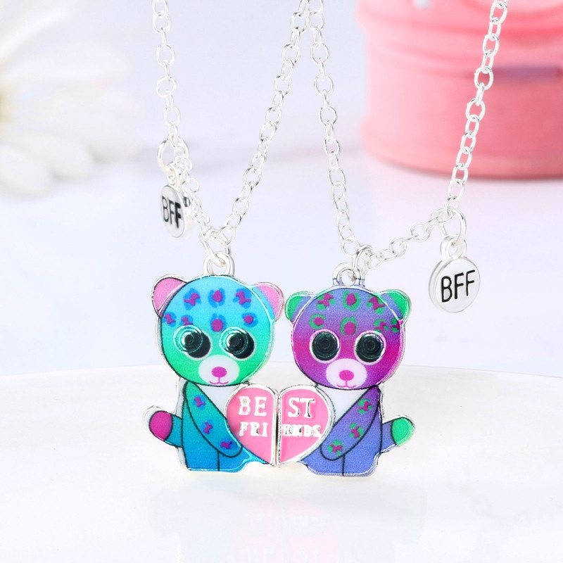 Kalung Rantai Liontin Hati Motif Kartun Bahan Alloy Untuk Wanita