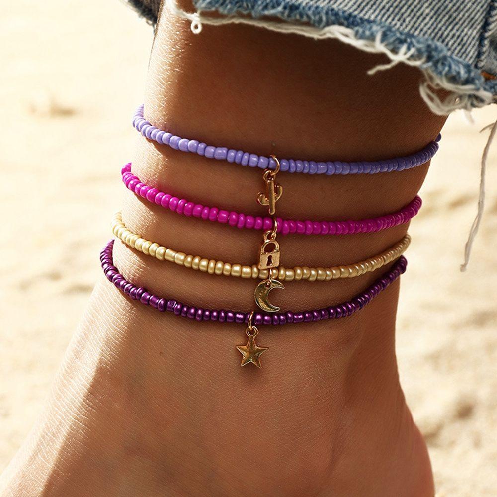 Nanas 4PCS/SET Multilayer Gelang Kaki Wanita Pantai Bohemian Anklet Mixed