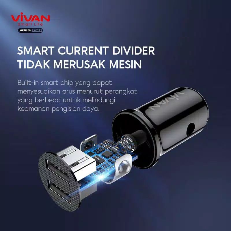 CAR CHARGER DUAL PORT USB 2.4A WITH KABEL MICRO USB 100CM VIVAN VCC01